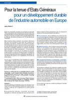 Pour la tenue d’Etats Généraux pour un développement durable de l’industrie automobile en Europe