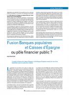 Fusion Banques populaires et Caisses d’Épargne ou pôle financier public ?