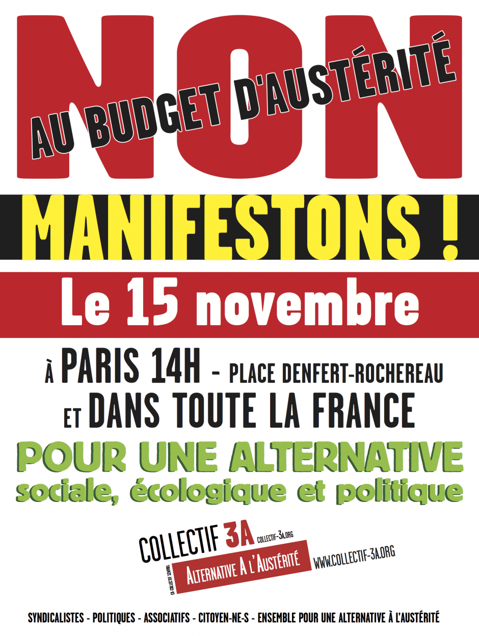 Mobilisation nationale unitaire - Non au budget d'austérité Valls-Hollande-Medef - Pour une alternative sociale, écologique et politique