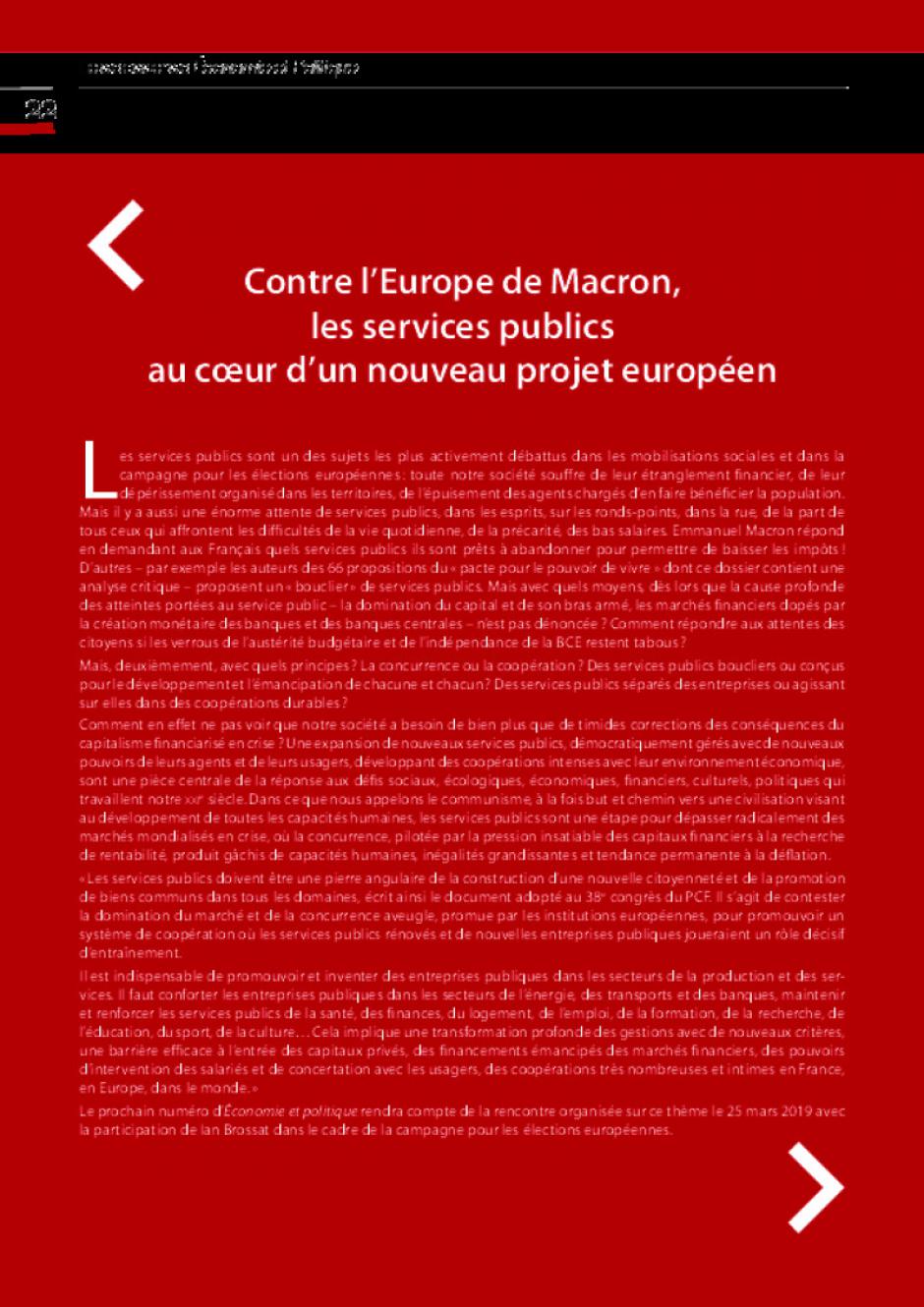 Contre l’Europe de Macron,  les services publics  au cœur d’un nouveau projet européen